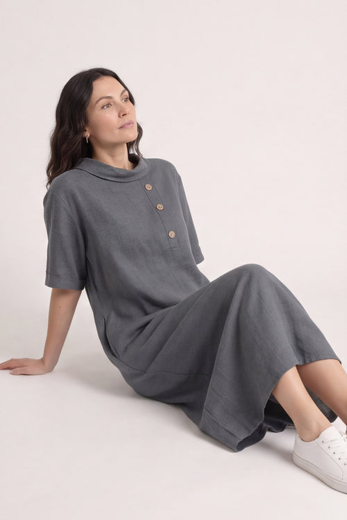 Alvina Cowl Button Detail Dress Charcoal - Image 3