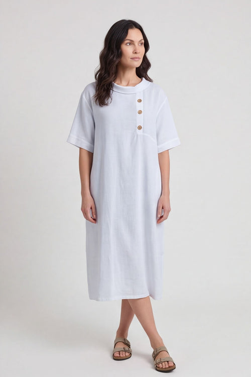 Alvina Cowl Button Detail Dress White - Image 2