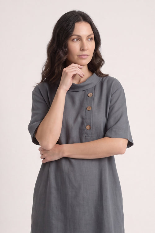 Alvina Cowl Button Detail Dress Charcoal - Image 4