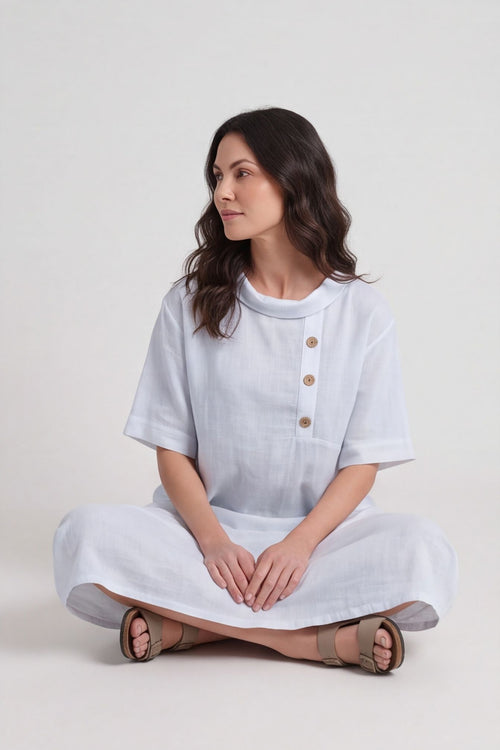 Alvina Cowl Button Detail Dress White - Image 4