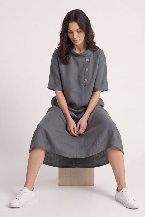 Alvina Cowl Button Detail Dress Charcoal - Image 5