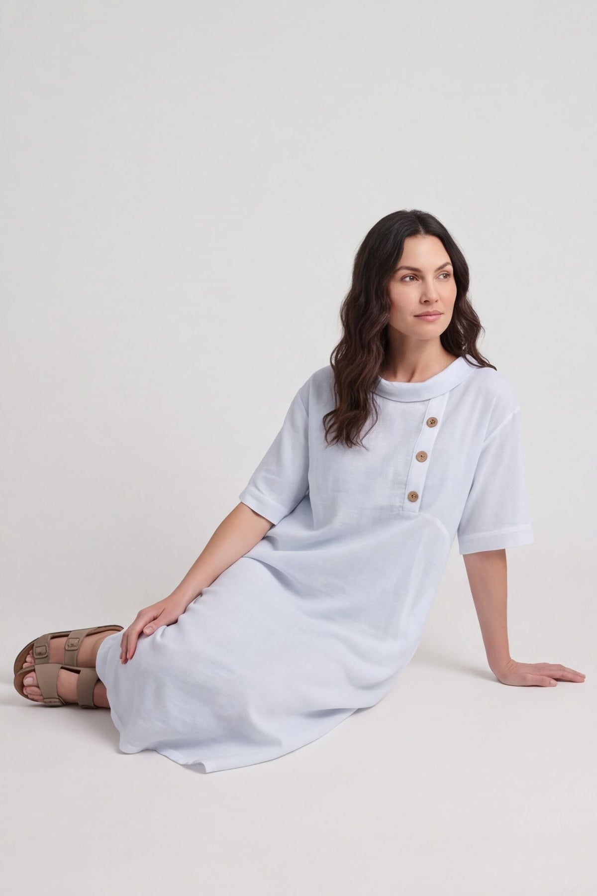 Alvina Cowl Button Detail Dress White
