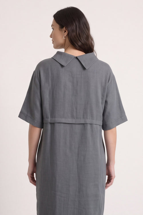 Alvina Cowl Button Detail Dress Charcoal - Image 6