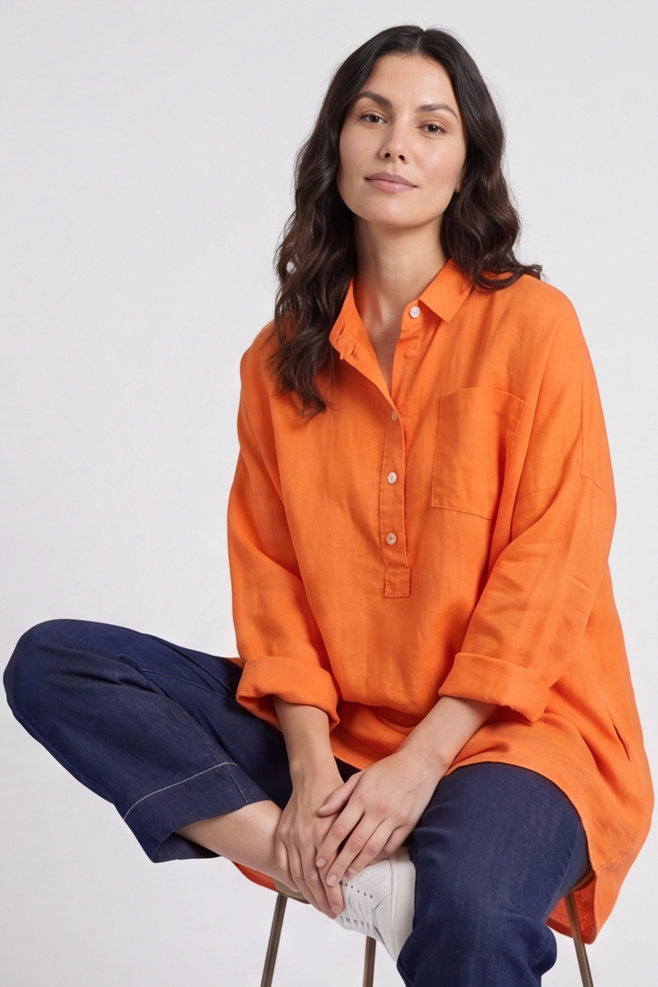 Adrielle Linen Shirt Orange