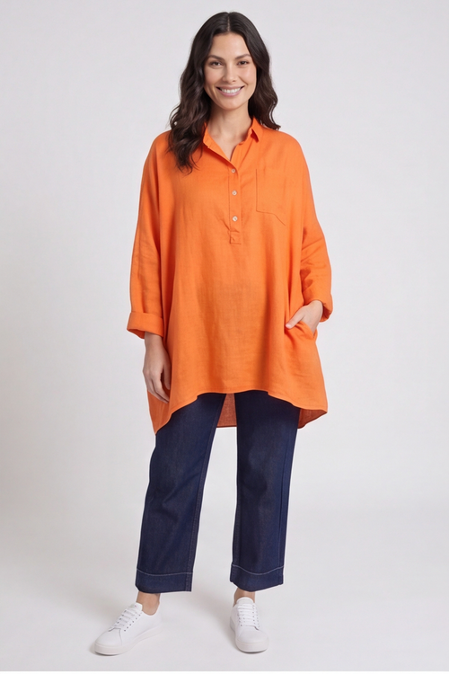 Adrielle Linen Shirt Orange - Image 3