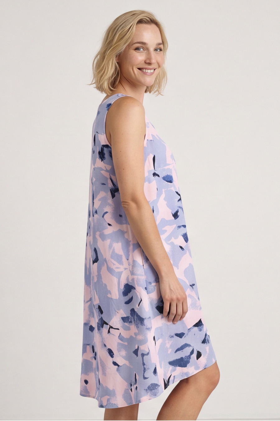 Aisha Sleeveless Print Linen Dress Pink