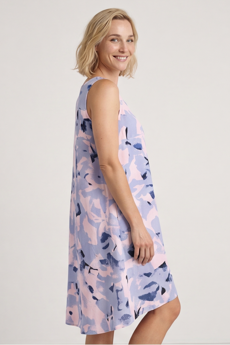 Aisha Sleeveless Print Linen Dress Pink
