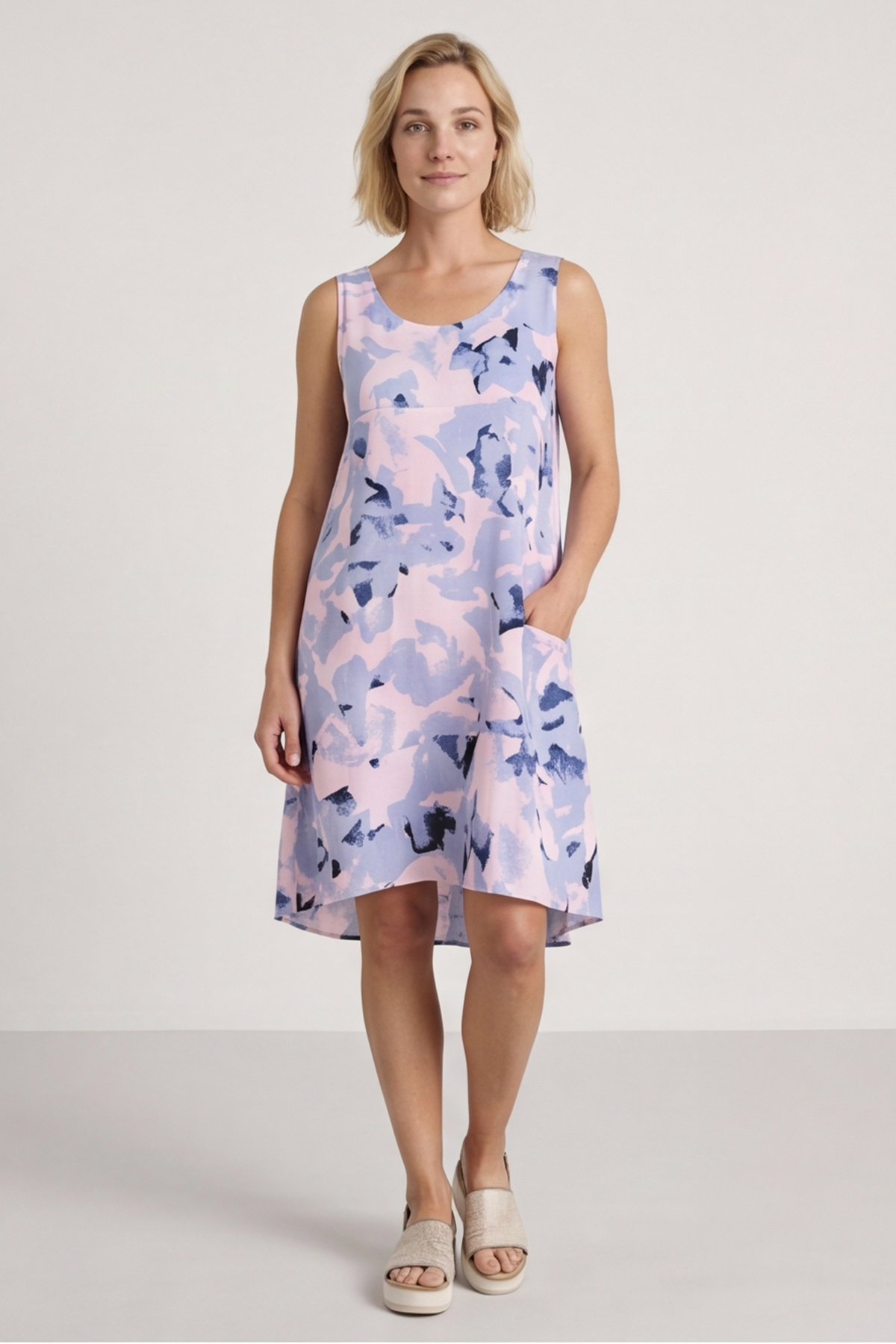 Aisha Sleeveless Print Linen Dress Pink