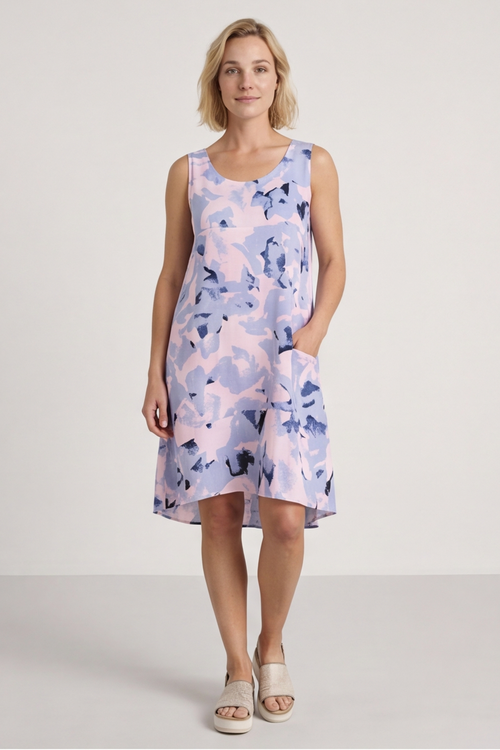 Aisha Sleeveless Print Linen Dress Pink - Image 2