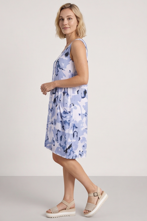 Aisha Sleeveless Print Linen Dress White - Image 1