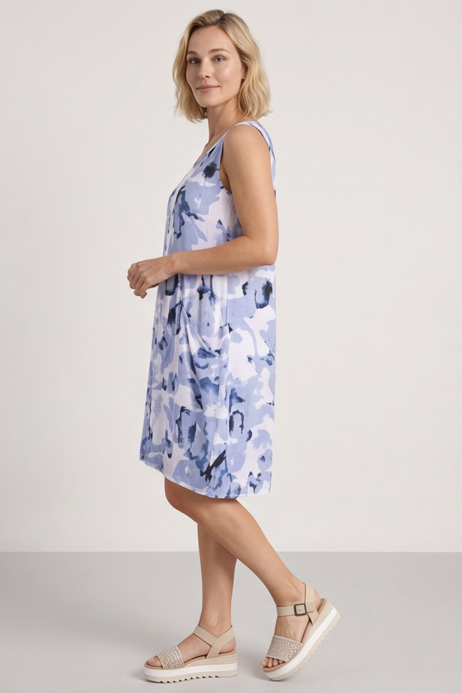 Aisha Sleeveless Print Linen Dress White