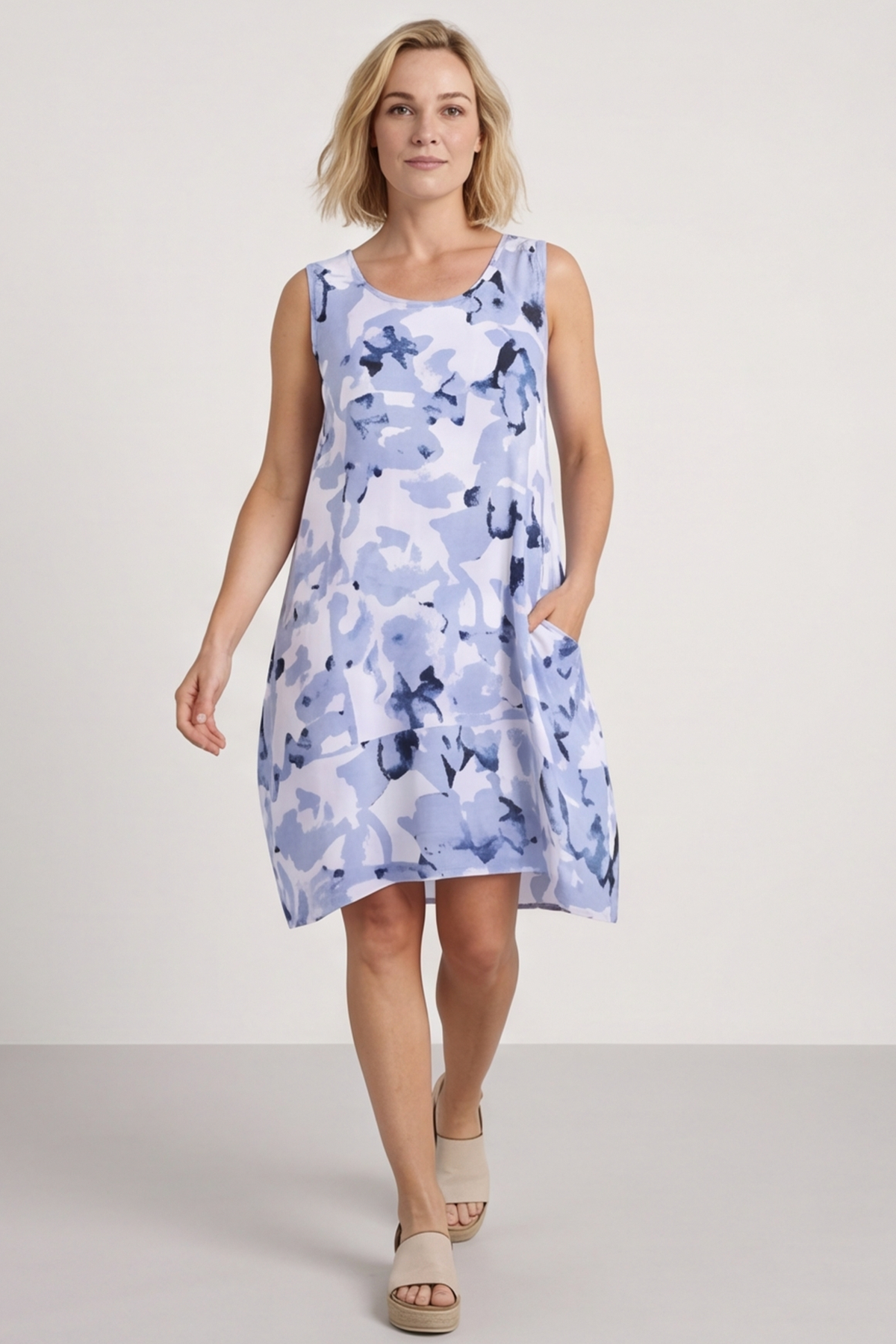 Aisha Sleeveless Print Linen Dress White