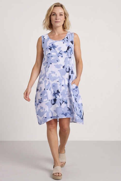 Aisha Sleeveless Print Linen Dress White - Image 3