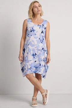 Aisha Sleeveless Print Linen Dress Stone