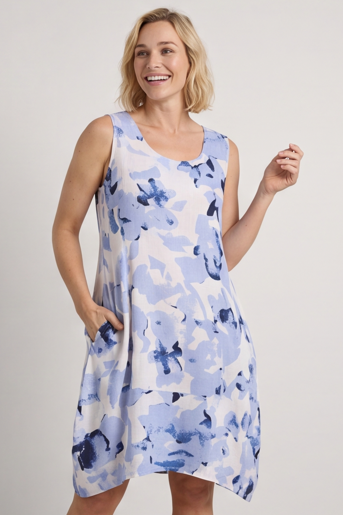 Aisha Sleeveless Print Linen Dress Stone