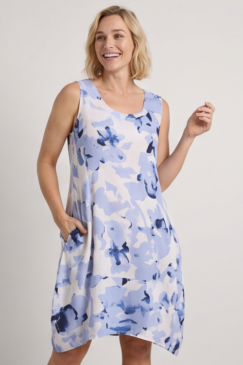Aisha Sleeveless Print Linen Dress Stone - Image 2