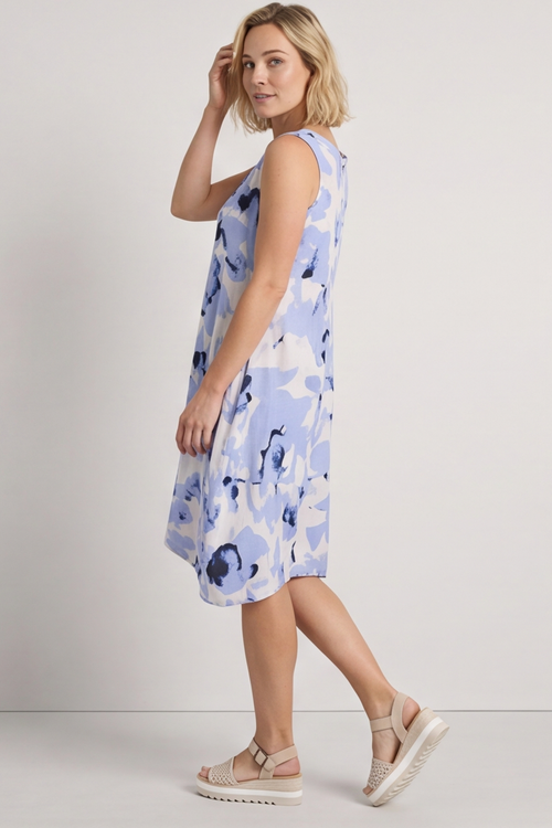 Aisha Sleeveless Print Linen Dress Stone - Image 3