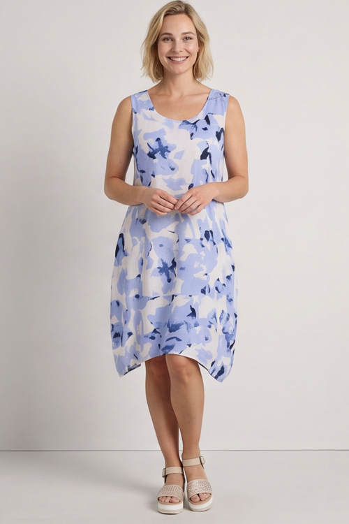 Aisha Sleeveless Print Linen Dress Stone - Image 4
