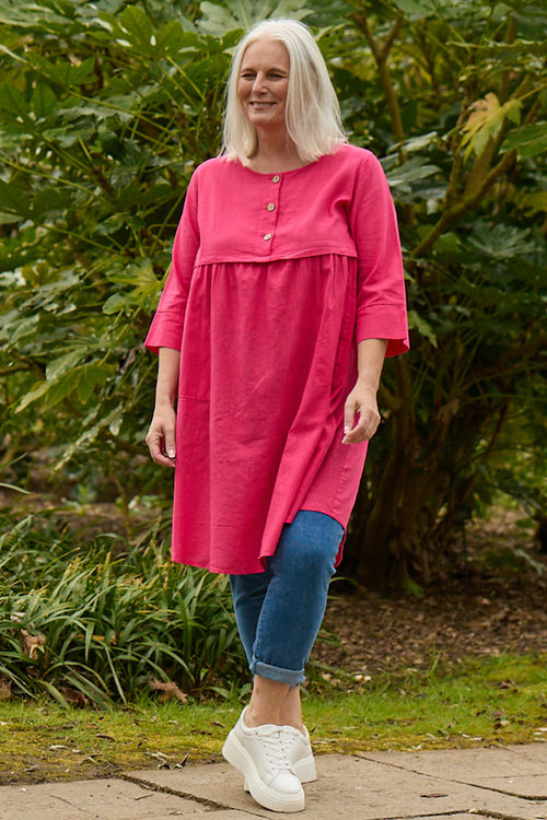 Alara Linen Dress Hot Pink - Image 4