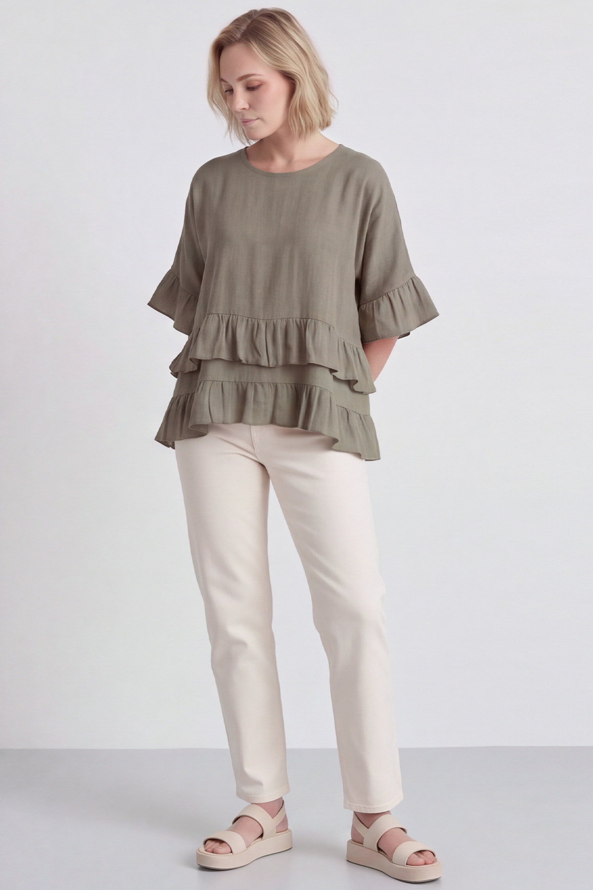 Allena Frill Top Olive