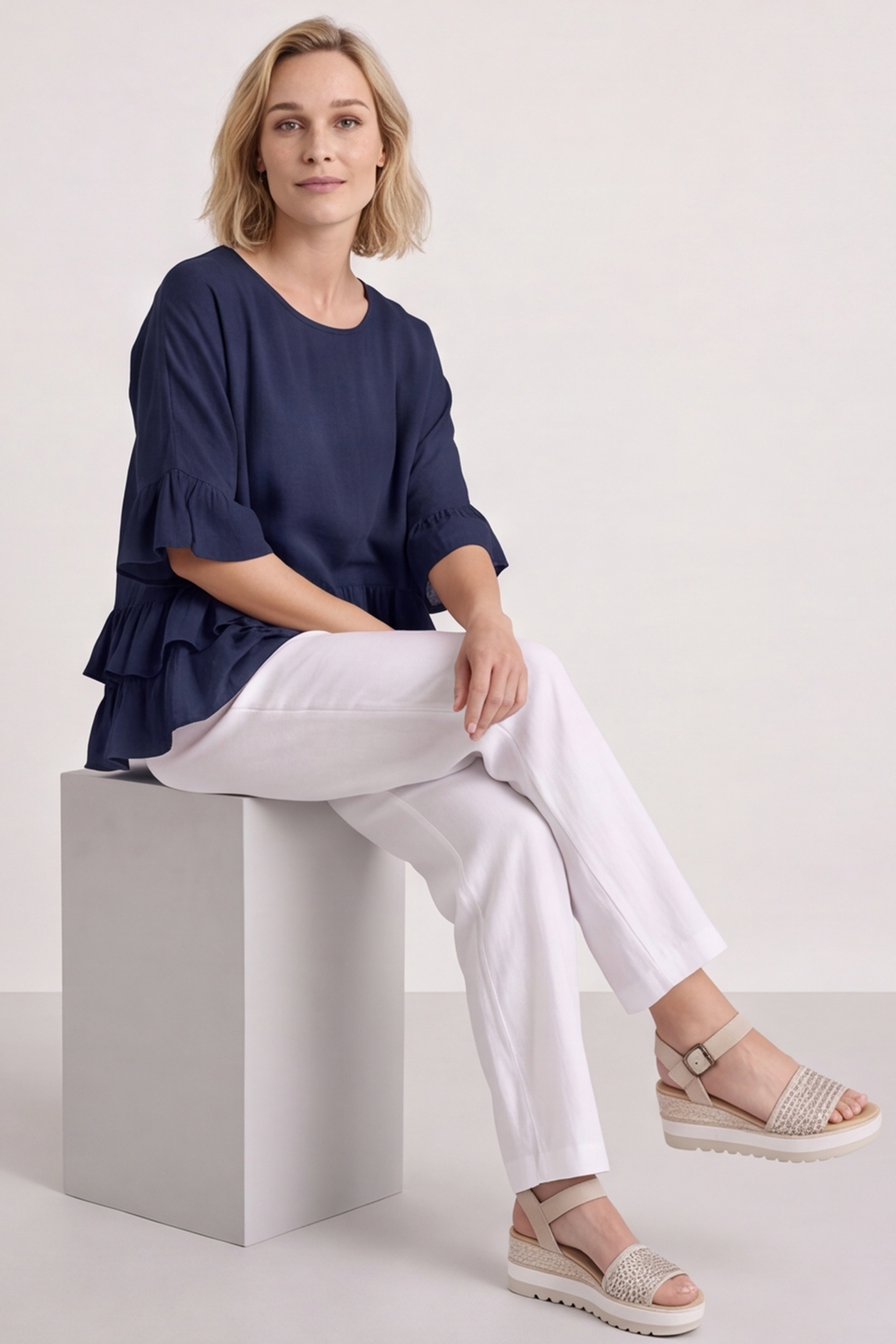 Allena Frill Top Navy