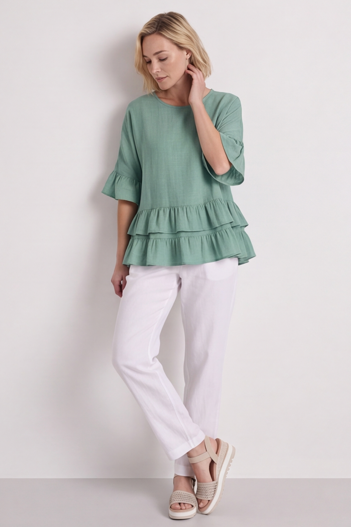 Allena Frill Top Sage Green
