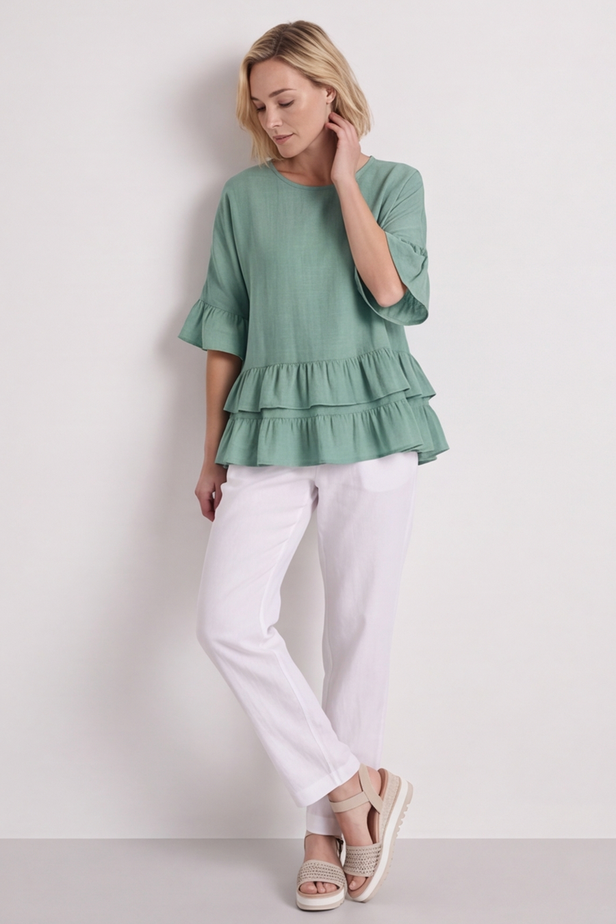 Allena Frill Top Sage Green