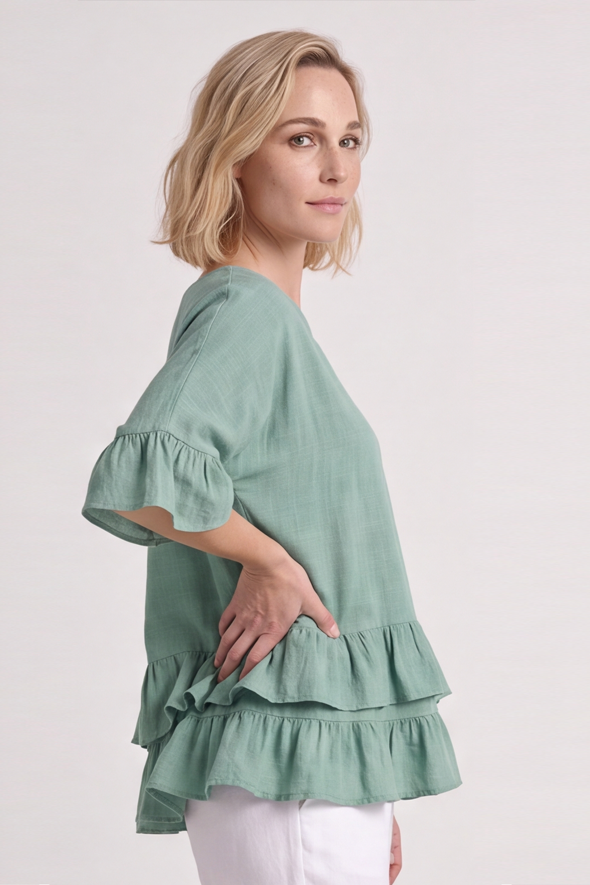 Allena Frill Top Sage Green