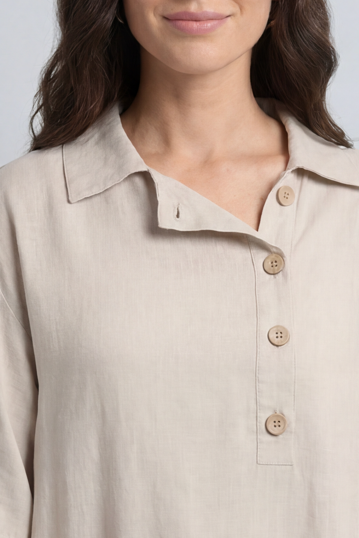 Alvina Cowl Button Detail Dress Stone