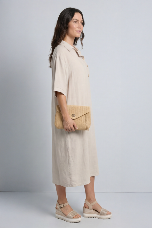 Alvina Cowl Button Detail Dress Stone - Image 4