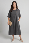 Alvina Cowl Button Detail Dress Charcoal