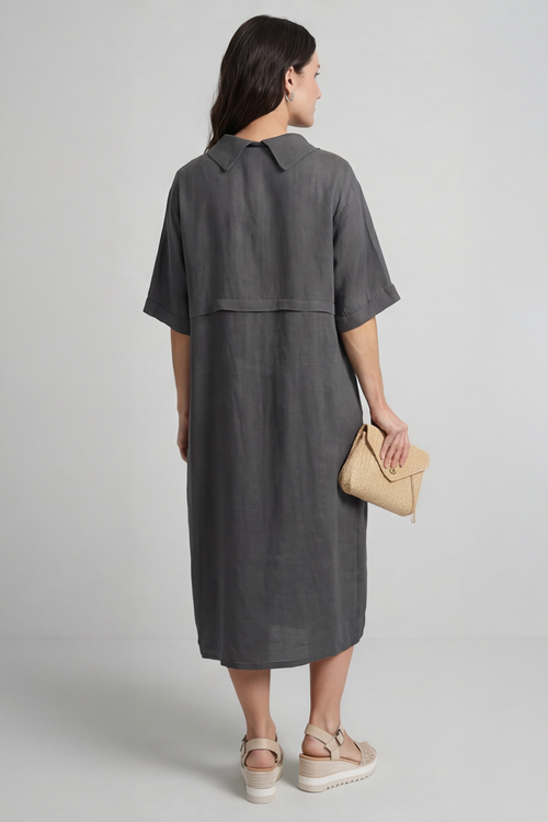 Alvina Cowl Button Detail Dress Charcoal - Image 5