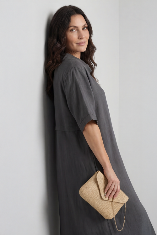 Alvina Cowl Button Detail Dress Charcoal - Image 3