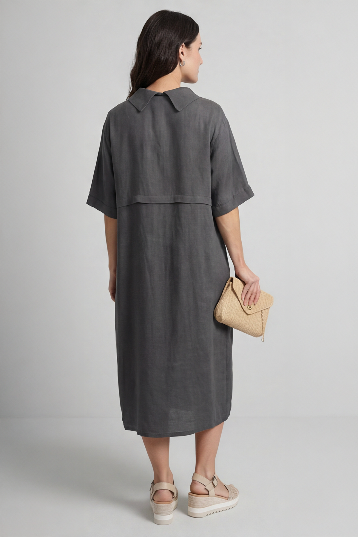 Alvina Cowl Button Detail Dress Charcoal