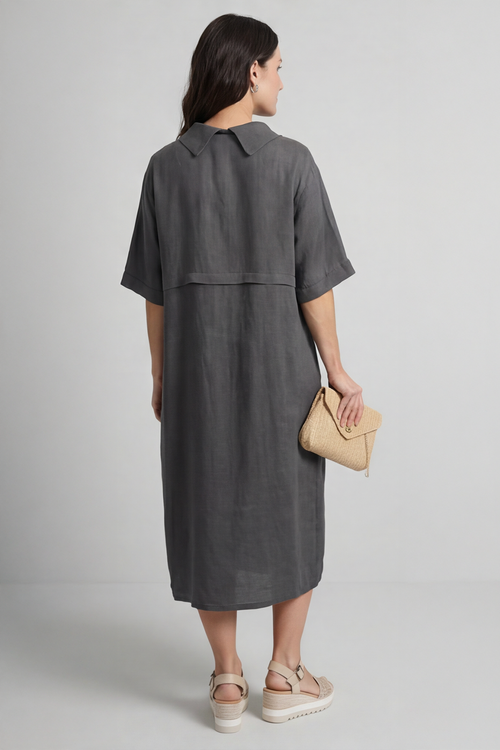 Alvina Cowl Button Detail Dress Charcoal - Image 6