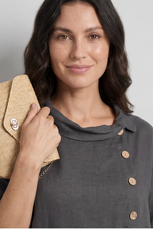 Alvina Cowl Button Detail Dress Charcoal - Image 2
