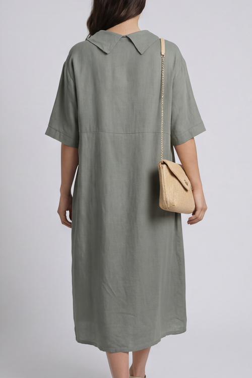 Alvina Cowl Button Detail Dress Khaki - Image 3