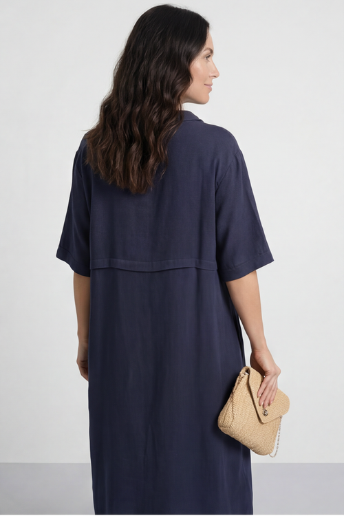 Alvina Cowl Button Detail Dress Navy - Image 3