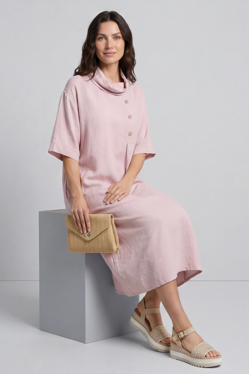 Alvina Cowl Button Detail Dress Pink - Image 4