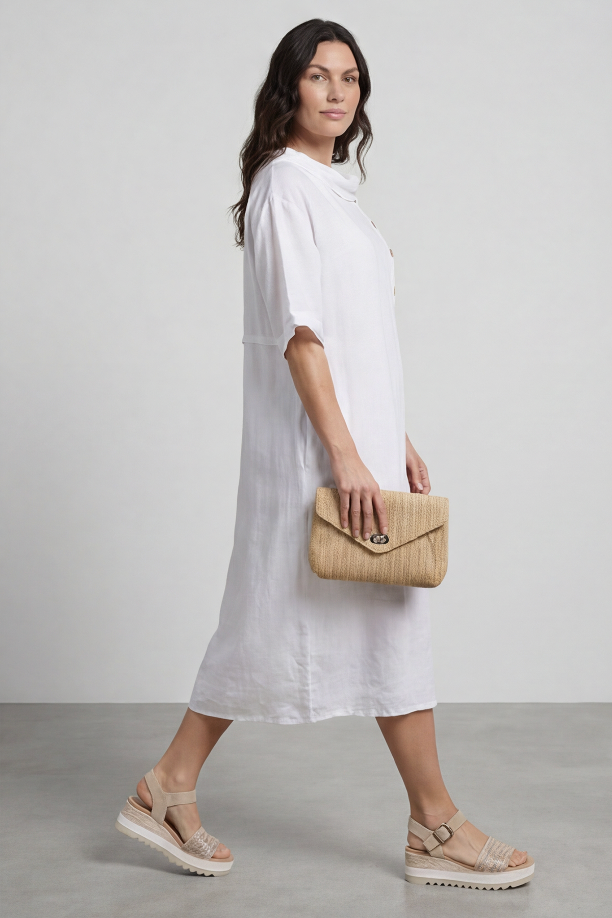 Alvina Cowl Button Detail Dress White