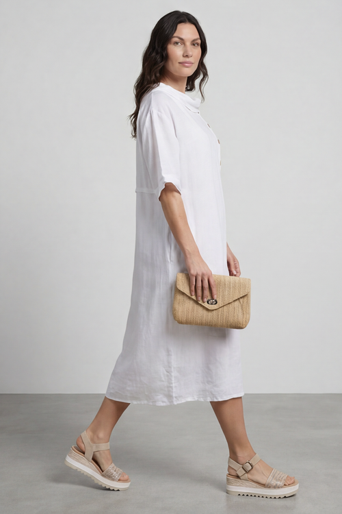 Alvina Cowl Button Detail Dress White - Image 3