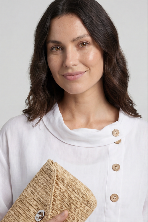 Alvina Cowl Button Detail Dress White - Image 4