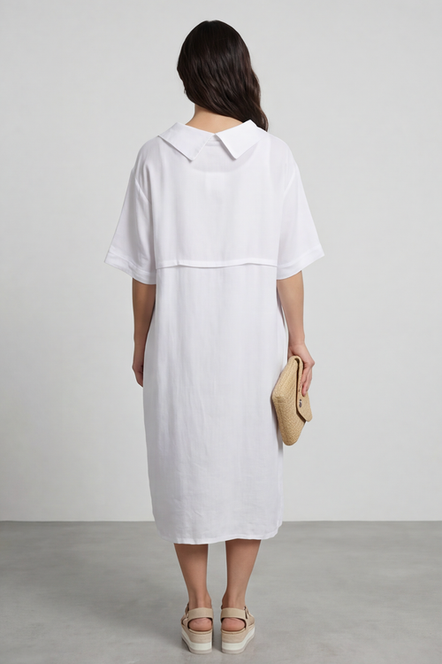 Alvina Cowl Button Detail Dress White - Image 6