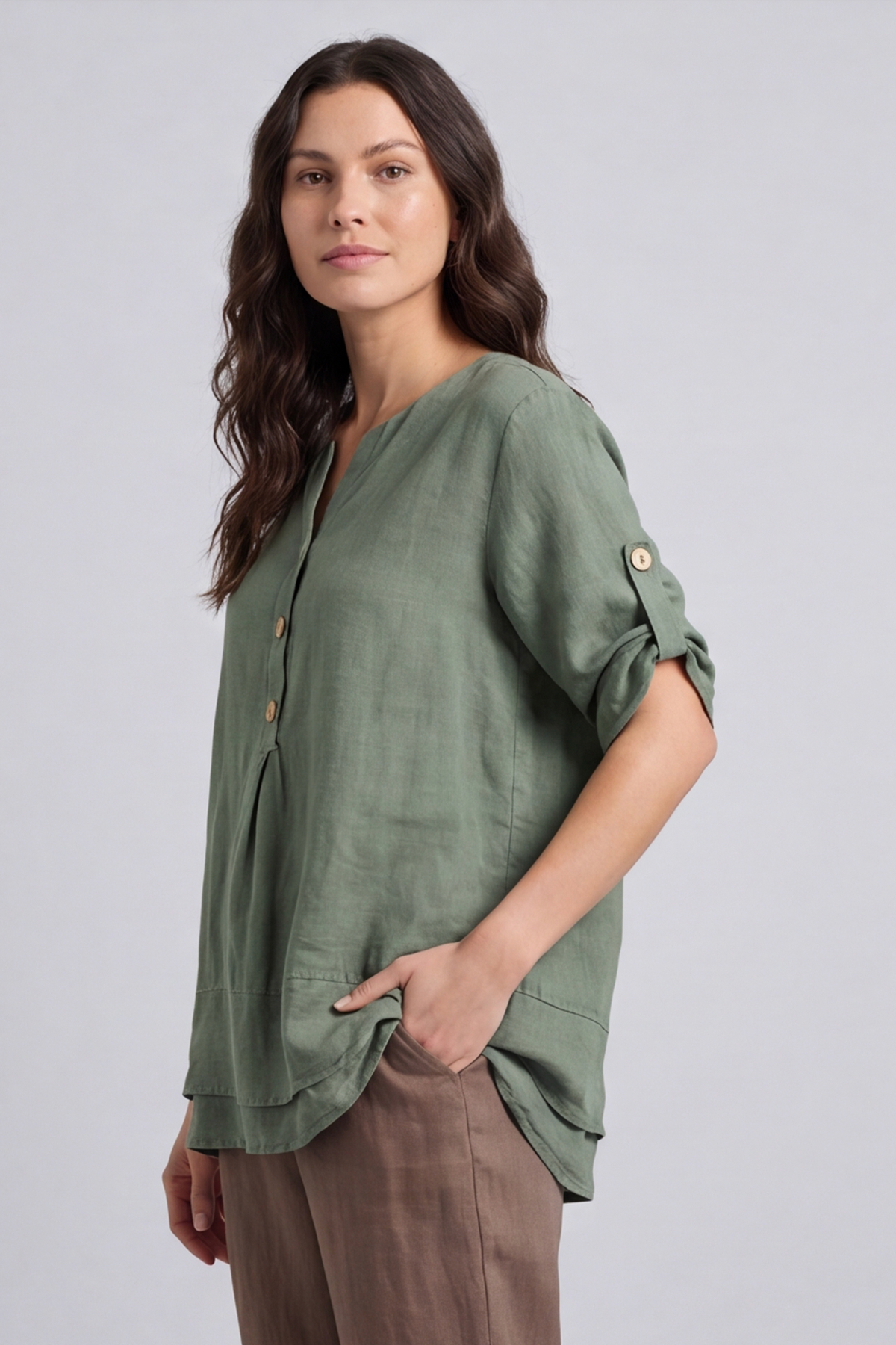 Amara Linen Box Top Green
