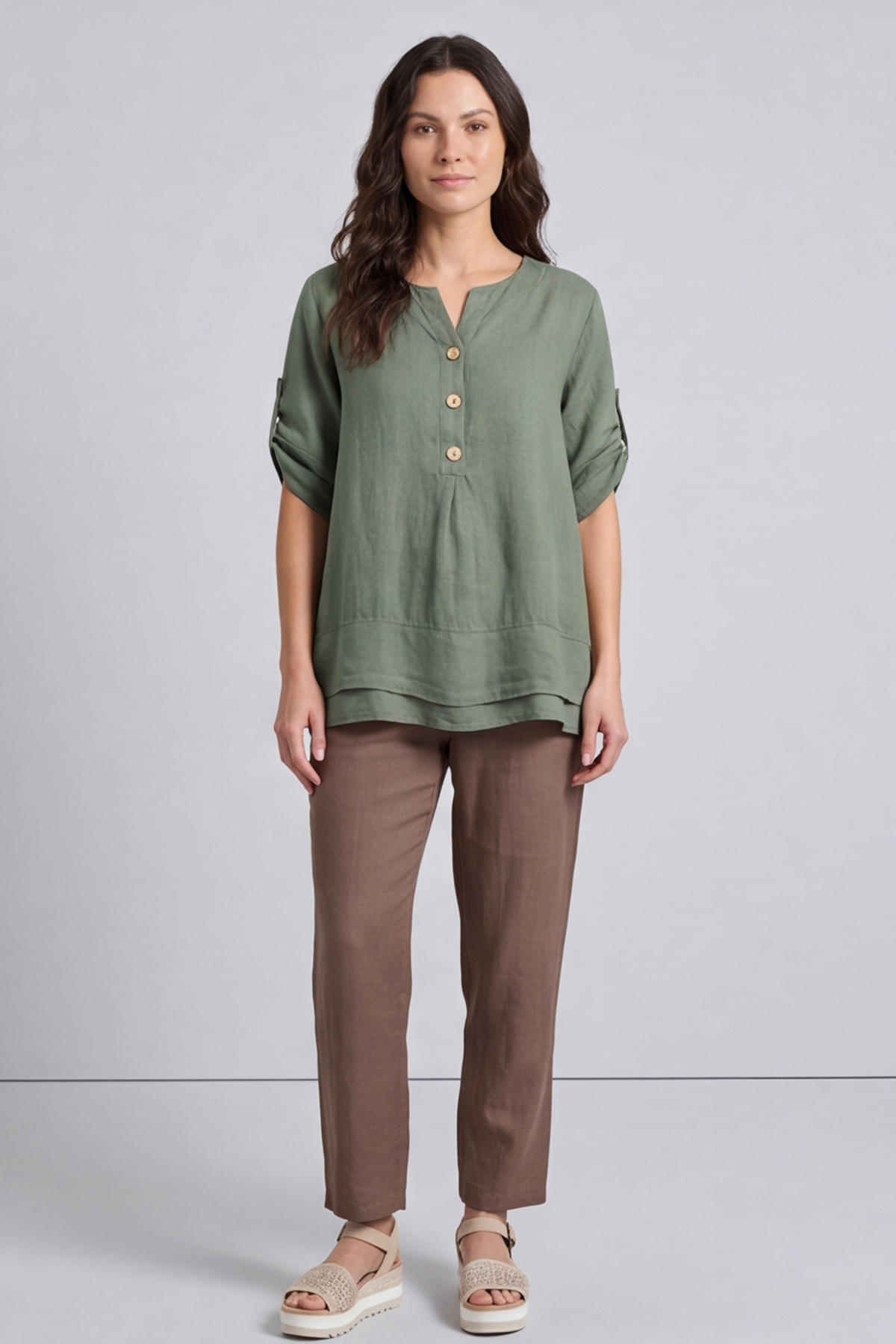 Amara Linen Box Top Green