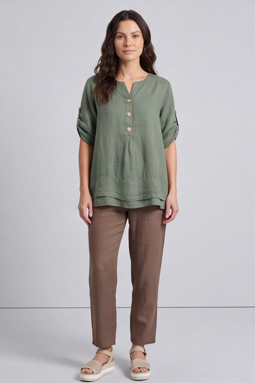 Amara Linen Box Top Green - Image 6