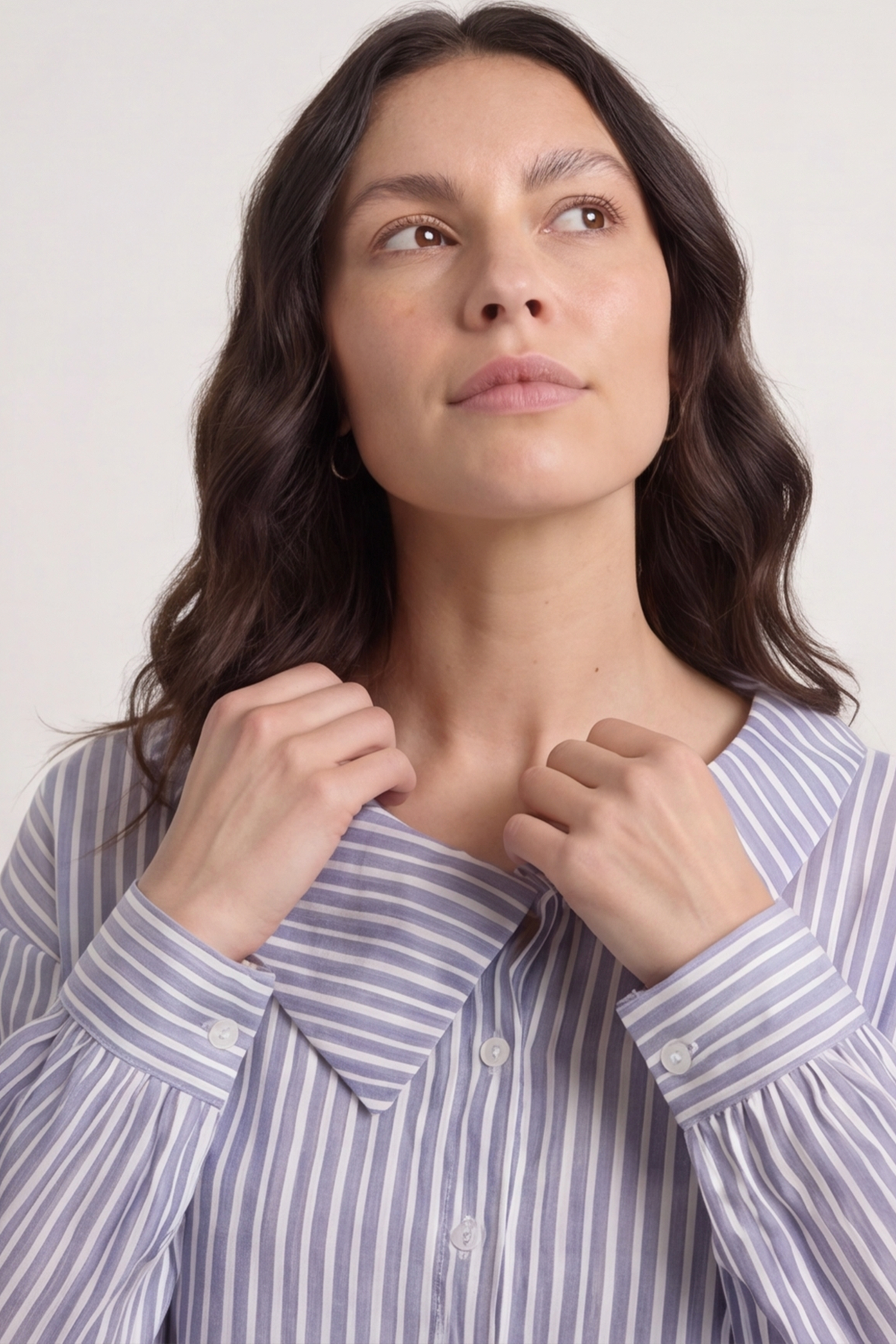 Amaya Stripe Collared Button Cotton Top Powder Blue