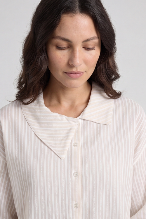 Amaya Stripe Collared Button Cotton Top Yellow - Image 2