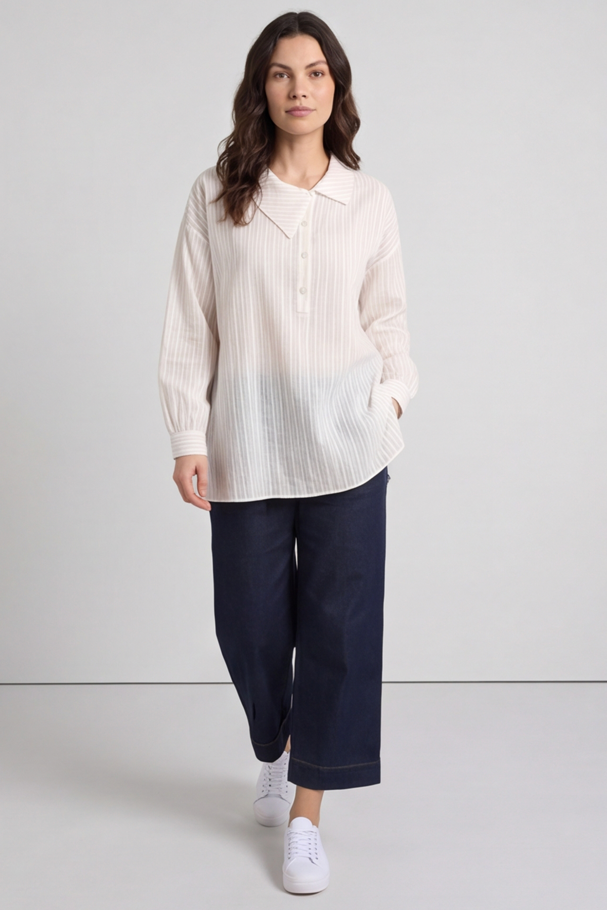Amaya Stripe Collared Button Cotton Top Yellow