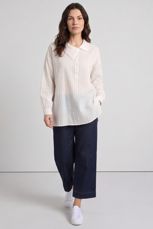 Amaya Stripe Collared Button Cotton Top Yellow - Image 4